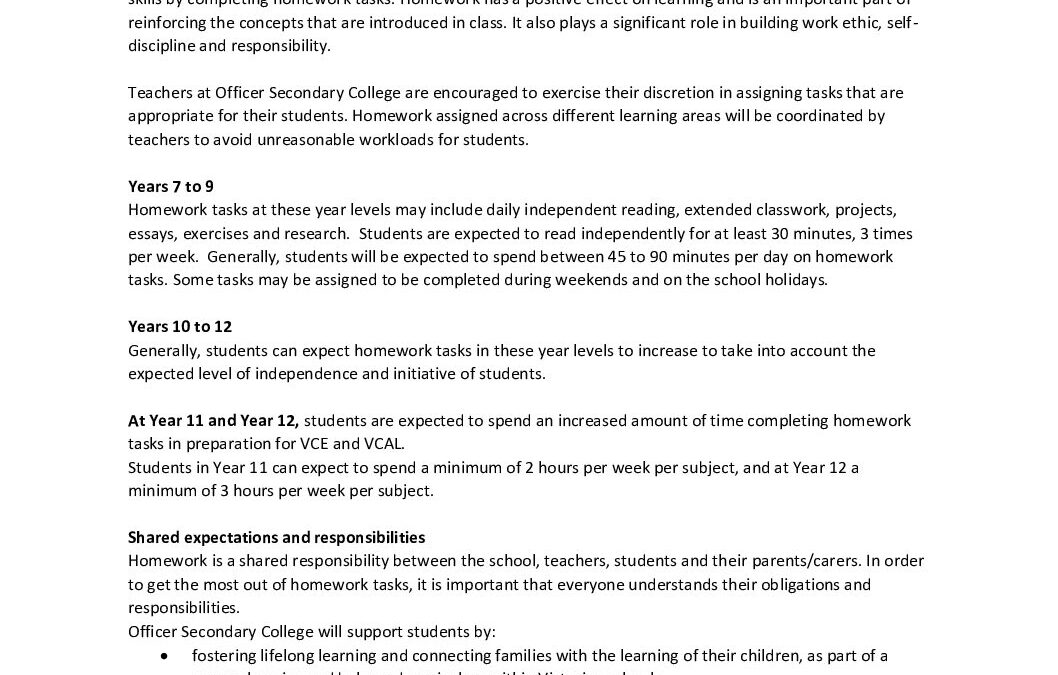 homework-policy-officer-secondary-college