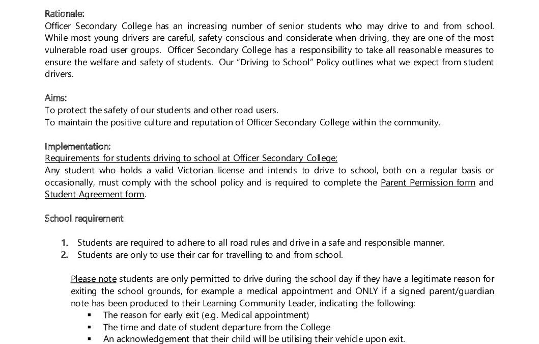 Driving-to-School-Policy - Officer Secondary College